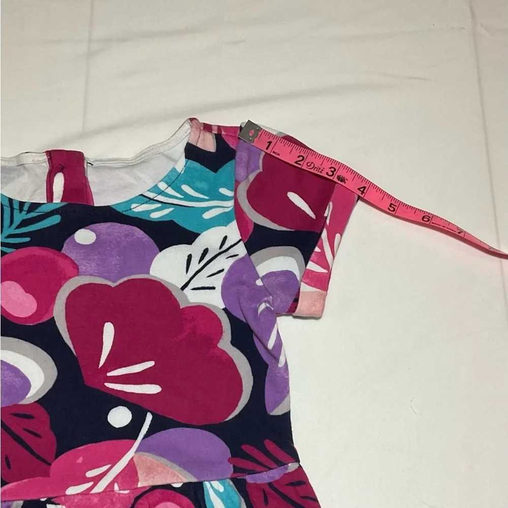 Gymboree Girls Size 5 Blue Pink Floral Print Short Sleeve Skater Dress
